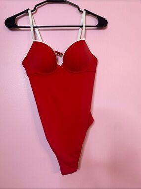 Shade & Shore Red One-Piece Swimsuit with White Trim